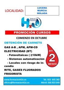 Cursos instalador Rite, Gas, Baja Tensión, Frigorista Octubre 1 cursos octubre